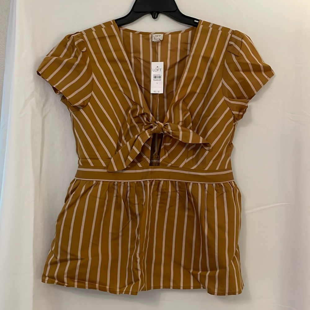 Loft small shirt ties at bust Lt brown cream strip
